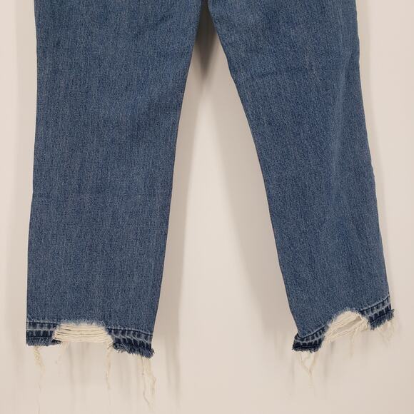 Express Straight Ankle Jeans 8 High Rise Waist Distressed Chain Raw Hem Blue NWT - Picture 12 of 13